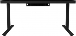 Lorgar Dual-motor sit/stand adjustable-height gaming desk with wireless charger, RGB lighting, control panel, and USB ports, solid tempered glass tabletop, black.