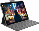 Logitech Slim Folio - Klawiatura i pokrowiec - bezprzewodowy - Bluetooth LE - QWERTY - hiszpański - Oxford Gray - dla Apple 10.2-inch iPad Wi-Fi, 10.5-inch iPad Pro Wi-Fi, 10.9-inch iPad Wi-Fi, iPad Air Wi-Fi