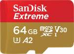 Sandisk m&auml;lukaart microSDXC 64GB Extreme + adapter