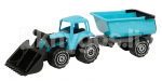 PLASTO Eeslaaduriga traktor koos treileriga, sinine, 56 cm