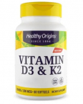 Healthy Origins &ndash; D3 & K2 vitamiinid &ndash; 60 kapslit