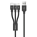 Devia Kintone seeria 3In1 toru, USB Lightning, MicroUSB, Type-C, 1,2m, must