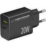 Esperanza EZC105K Laadija Type C 20W + USB QC3.0 18W