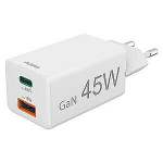 Hama mini GaN seinalaadija 45W PD/QC, 1x USB-C, 1x USB-A, valge