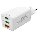 Seina laadija Hama mini GaN 65W PD/QC, 2x USB-C, 1x USB-A, valge