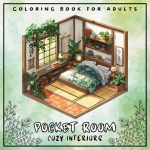 Pocket Room Cozy Interiors Coloring Book For Adults: Large Print Stress Relief Colouring Pages Presenting Tiny, Adorable And Peaceful Spaces With Flowers, Elegant Cover, Gift For Girls - 50 Illustrations Perfect for Relaxation