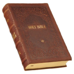 KJV Holy Bible, Giant Print Standard Size Premium Full Grain Leather Red Letter Edition - Thumb Index & Ribbon Marker, King James Version, Brown Debossed, 14 Pt. Type