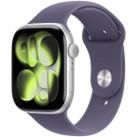 Apple Watch Series 11 GPS + Cellular 46mm Silver Aluminum Case with Purple Fog Sport Band - S/M