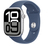 Apple Watch Series 10 GPS + Cellular 46mm Silver Aluminum Case with Denim Sport Band - M/L