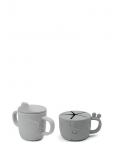 Done By Deer - Peekaboo Tud/Snack Kop S&aelig;t Deer Friends Gr&aring; - Nokaga tasssid - SPOUT CUP:&Oslash; 6.5X H 9CM.SNACK CUP:&Oslash; 8X H 6.5CM.SPOUT CUP:120ML.SNACK CUP:160ML