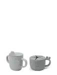 Done By Deer - Peekaboo Spout/Snack Cup Set Deer Friends Grey - Nokaga tasssid - SPOUT CUP:&Oslash; 6.5X H 9CM.SNACK CUP:&Oslash; 8X H 6.5CM.SPOUT CUP:120ML.SNACK CUP:160ML