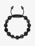 Nialaya - Men's Beaded Bracelet With Black Cz Diamond, Lava Stone, Mat - K&auml;ev&otilde;rud - L 18 cm