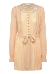 Self Portrait - Tan Pleated Georgette Mini Dress - L&uuml;hikesed kleidid - 40