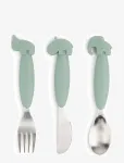 Done By Deer - Easy-Grip Cutlery Set Deer Friends Green - S&ouml;&ouml;giriistad - H:14.4CM