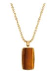 Nialaya - Tiger Eye Dog Tag Necklace In Gold - Kaelakeed - 22