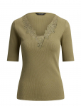 Lauren Ralph Lauren - Lace-Trim Rib-Knit Cotton-Blend Top - L&uuml;hikeste varrukatega - XL