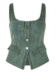 STINE GOYA - 2393 Denim, Scoopneck Pockets Vest - Teksavestid - M
