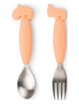 Done By Deer - Easy-Grip Spoon And Fork Set Deer Friends Coral - S&ouml;&ouml;giriistad - H:14.4CM