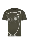 Knowledge Cotton Apparel - Big Owl Print Tee - Gots/Vegan - L&uuml;hikeste varrukatega - M