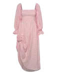Sleeper - Atlanta Linen Dress With Rose Detail In Pink Vichy - P&otilde;lveni ja midi - XS
