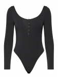 Monki - Long-Sleeved Cotton Henley Bodysuit - Bodid - XXS