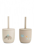 Done By Deer - Silicone Straw Cup 2-Pack Celebration Sand - Tassid ja kruusid - CUP:&Oslash; 7X H 7CM.STRAW:13.5CM