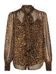 Lauren Ralph Lauren - Ocelot-Print Chiffon Tie-Neck Blouse - Pikkade varrukatega - M