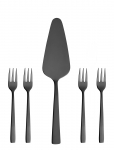 Aida - Raw - Bestik 5 Dele Kages&aelig;t Blank Sort Bel&aelig;gning 4 X Kagegaffel, 1 X Kagespade Gave&aelig;ske - S&ouml;&ouml;giriistade komplektid - ONE SIZE