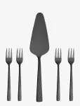 Aida - Raw - Bestik 5 Dele Kages&aelig;t Blank Sort Bel&aelig;gning 4 X Kagegaffel, 1 X Kagespade Gave&aelig;ske - S&ouml;&ouml;giriistade komplektid - ONE SIZE