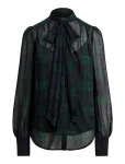 Lauren Ralph Lauren - Black Watch Georgette Tie-Neck Blouse - Pikkade varrukatega - XXXL