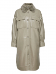 Jakke - Sharon Faux Leather Shacket With Fur Collar - Nahk - XS