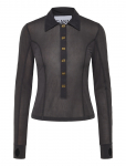 GANNI - Sheer Mesh Jersey Buttoned Collar Top - Pikkade varrukatega - 36