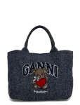 Ganni - Small Trapeze Shopper Bear Tweed Denim Bag - Rihmaga kotid - ONE SIZE