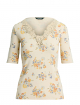 Lauren Ralph Lauren - Floral Lace-Trim Rib-Knit Top - L&uuml;hikeste varrukatega - M