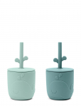 Done By Deer - Peekaboo Straw Cup 2-Pack Wally Blue - Nokaga tasssid - CUP:&Oslash;7X H 7CM.STRAW:13.5CM