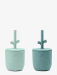 Done By Deer - Peekaboo Straw Cup 2-Pack Wally Blue - Nokaga tasssid - CUP:&Oslash;7X H 7CM.STRAW:13.5CM