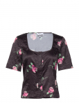 Ganni - Crinkled Satin U-Neck Blouse - L&uuml;hikeste varrukatega - 34