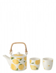 J-Line - S/3 Teapot+Cups Lem Ceram Wh/Yell - Teetassid - H16CM
