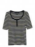 Lauren Ralph Lauren - Striped Elbow-Sleeve Henley Top - L&uuml;hikeste varrukatega - L