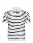 Polo Ralph Lauren - Striped Cotton-Linen Polo-Collar Sweater - L&uuml;hikeste varrukatega - S