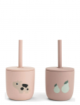 Done By Deer - Silicone Straw Cup 2-Pack Tiny Farm Powder - Nokaga tasssid - CUP:&Oslash; 7X H 7CM.STRAW:13.5CM