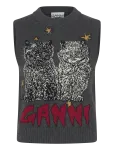 Ganni - Graphic Wool Mix Cats Vest - Kootud vestid - L