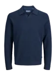 Jack & Jones - Jprbluriley Knit Split Neck Ls Sn - Pikkade varrukatega kootud polos&auml;rgid - S