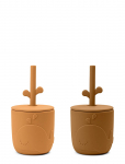 Done By Deer - Peekaboo Straw Cup 2-Pack Wally Mustard - Nokaga tasssid - CUP:&Oslash;7X H 7CM.STRAW:13.5CM