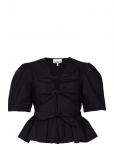 Ganni - Washed Stretch Cotton Tie Strap Blouse - L&uuml;hikeste varrukatega - 42