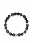 Nialaya - Men's Wristband With Blue Tiger Eye, Black Agate, Lava Stone - K&auml;ev&otilde;rud - L 18 cm