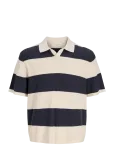 Jack & Jones - Jorliam Knit Stripe Split Neck Styd Ss26 - L&uuml;hikeste varrukatega kootud polos&auml;rgid - L