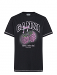 Ganni - Basic Cotton Jersey Raspberry Print - L&uuml;hikeste varrukatega - M