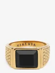 Nialaya - Men's Golden Brick Signet Ring With Agate - S&otilde;rmused - 73