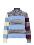 STINE GOYA - Cotton Mix / Crochet Cotton, Mix Stripe Polo Collar Sweater - Džemprid - XS
